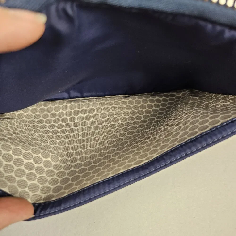 Brighton Nylon Leather Cosmetic Travel Case Clutch Pouch Bag Navy Silver Luxury